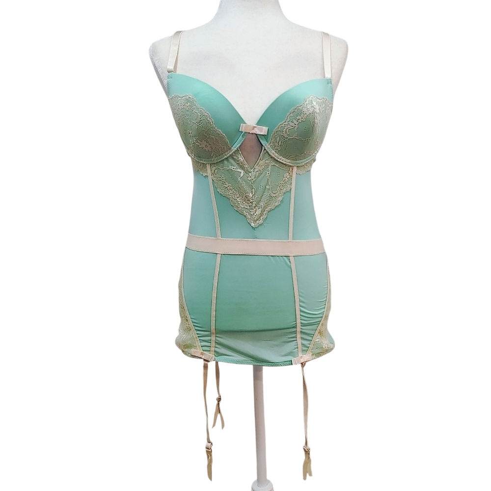 Women’s Mint Green Lace Chemise with Garter Straps